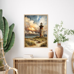 Vuurtoren Zeegezicht Kust Waterverfschilderij Poster