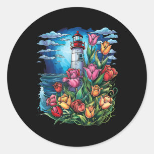 Vuurtoren Zeehuis Zeilboot Zee Licht Ronde Sticker