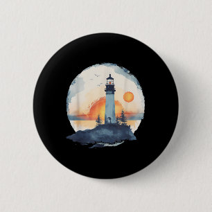 Vuurtoren Zeehuis Zeilboot Zeilvaart Zee Licht Ronde Button 5,7 Cm
