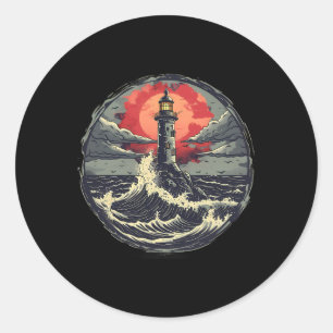 Vuurtoren Zeehuis Zeilboot Zeilvaart Zee Licht Ronde Sticker