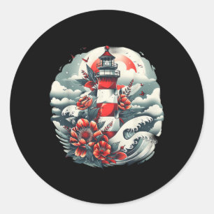 Vuurtoren Zeehuis Zeilen Varen Zee Licht Ronde Sticker