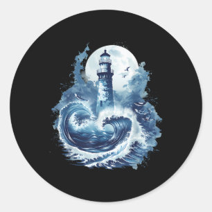 Vuurtoren Zeehuis Zeilen Varend Zee Licht Ronde Sticker