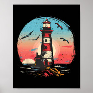 Vuurtoren Zeehuis Zeilen Zee Boot Licht Poster