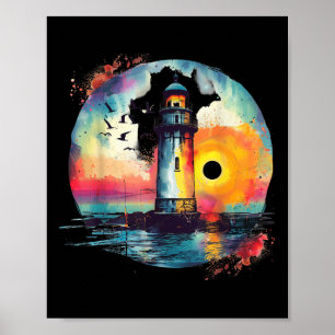 Vuurtoren Zeehuis Zeilen Zee Boot Licht Poster