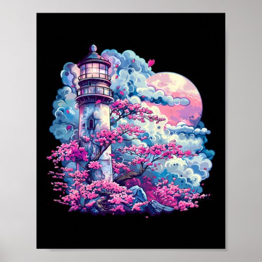 Vuurtoren Zeehuis Zeilen Zee Strand Bootvaren Poster (Voorkant)