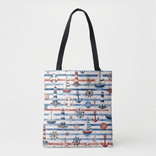 Vuurtoren Zeilboot Anker Strand Ontwerp Tote Bag (Voorkant)