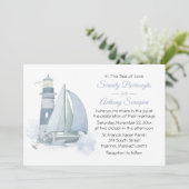 Vuurtoren Zeilboot Aquarel Zeemansbruiloft Kaart (Staand voorkant)