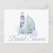 Vuurtoren Zeilboot Blauw Nautisch Vrijgezellenfees Uitnodiging Briefkaart (Voorkant)