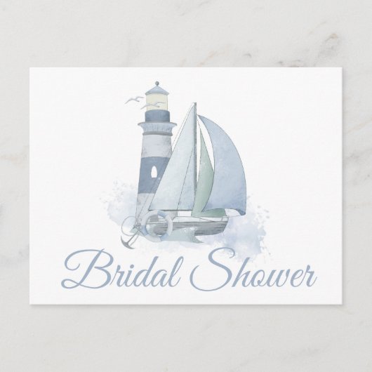 Vuurtoren Zeilboot Blauw Nautisch Vrijgezellenfees Uitnodiging Briefkaart (Voorkant)