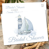 Vuurtoren Zeilboot Blauw Nautisch Vrijgezellenfees Uitnodiging Briefkaart