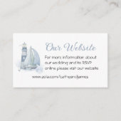 Vuurtoren Zeilboot Blauw nautische bruiloft Websit Informatiekaartje (Voorkant)