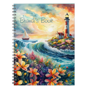 Vuurtoren Zeilboot Floral Beauty Waterverf Notitieboek