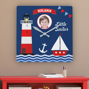 Vuurtoren Zeilboot Naam Foto Nautilus Kinderkamer Vierkante Klok