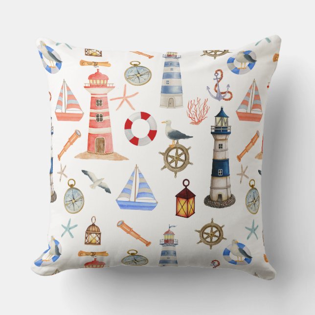 Vuurtoren Zeilboot Ocean Adventure Kussen (Voorkant)