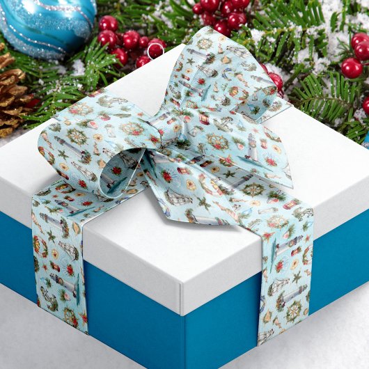 Vuurtoren zeilen schepen kerst in de Noordelijke O Satijnen Lint