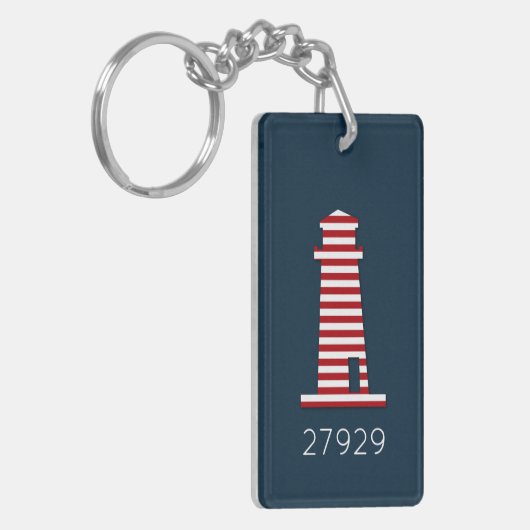 Vuurtoren ZIP CODE Nautisch Rood Wit Blauw Fun Sleutelhanger (Voorkant Links)