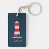 Vuurtoren ZIP CODE Nautisch Rood Wit Blauw Fun Sleutelhanger (achterkant)