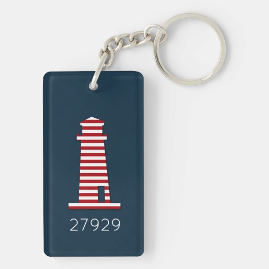 Vuurtoren ZIP CODE Nautisch Rood Wit Blauw Fun Sleutelhanger (achterkant)