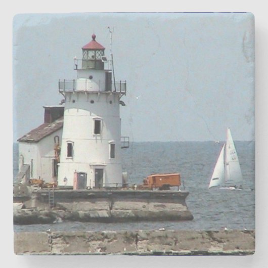 Vuurtoren (zomer) stenen onderzetter (Voorkant)