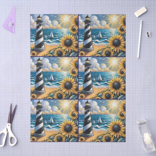 Vuurtoren Zonnebloemen Nautilus Decoupage Tissuepapier (Craft)