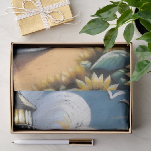 Vuurtoren Zonnebloemen Nautische Decoupage Tissuepapier (Geschenk)