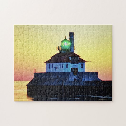 Vuurtoren Zonsondergang Duluth Minnesota Legpuzzel (Horizontaal)