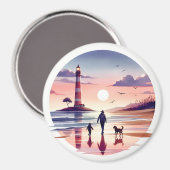 Vuurtoren Zonsondergang Wandeling Kust Scène Magneet (Voorkant / Achterkant)