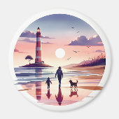 Vuurtoren Zonsondergang Wandeling Kust Scène Magneet (Voorkant)