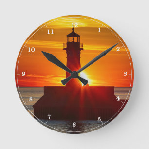 Vuurtoren Zonsopgang Duluth Minnesota Lake Superio Ronde Klok