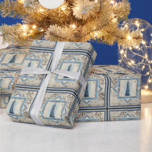 vuurtorenkaart nautisch patroon cadeaupapier