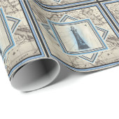  vuurtorenkaart nautisch patroon cadeaupapier (Rol Hoek)
