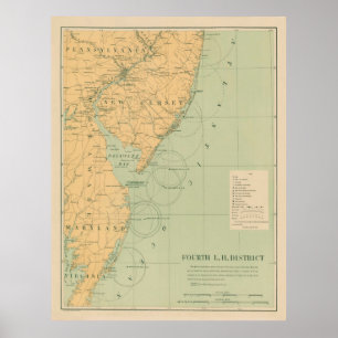 vuurtorenkaart NJ, MD & Delaware Bay (1897) Poster