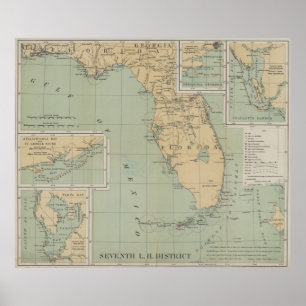  vuurtorenkaart van Florida (1898) Poster