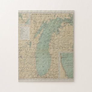 vuurtorenkaart van het meer Michigan (1898) Legpuzzel