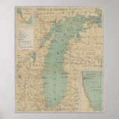 vuurtorenkaart van het meer Michigan (1898) Poster (Voorkant)