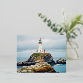 Vuurtorenlandschap Kust Oceaan Kalm landschap Folie Feestdagen Briefkaart (Staand Voorkant)