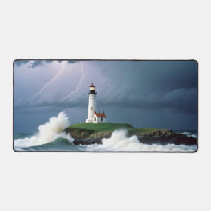 Vuurtorenlandschap Kust Ocean Waves Night Zee Bureaumat