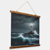 Vuurtorenlandschap Kust Ocean Waves Night Zee Hangend Wandkleed (Gebogen)
