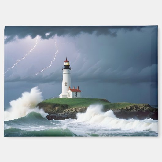 Vuurtorenlandschap Kust Ocean Waves Night Zee Magneet (Voorkant)