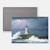 Vuurtorenlandschap Kust Ocean Waves Night Zee Magneet (Voorkant / Achterkant)