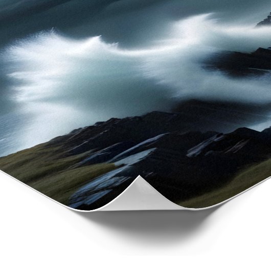 Vuurtorenlandschap Kust Ocean Waves Night Zee Poster (Hoek)