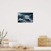 Vuurtorenlandschap Kust Ocean Waves Night Zee Poster (Keuken)