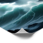 Vuurtorenlandschap Kust Ocean Waves Night Zee Poster (Hoek)