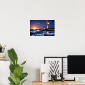 Vuurtorenlandschap Kustgolf Zonsondergang Poster (Thuiskantoor)