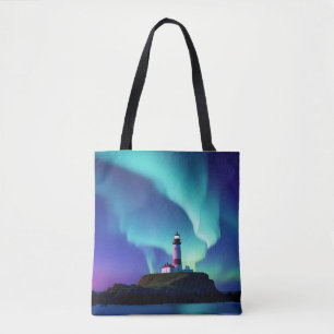 Vuurtorenlandschap Kustoceaan Aurora Night Tote Bag