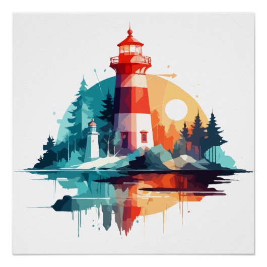 Vuurtorenlandschap Rustige Natuur Buiten Perfect Poster (Voorkant)