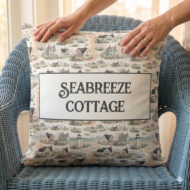 Vuurtorenpatroon voor kusthuisjes kussen (Coastal Cottage Lighthouse Pattern Throw Pillow)