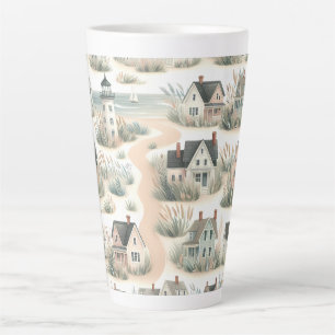 Vuurtorenpatroon voor kusthuisjes latte mok