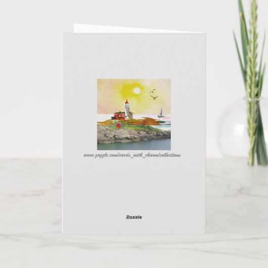 Vuurtorenrotsen kalmeren kustscène kaart (Achterkant)