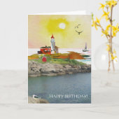 Vuurtorenrotsen kalmeren kustscène kaart (Gele Bloem)